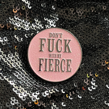 Load image into Gallery viewer, Round pink glitter enamel pin from Queen On The Scene.