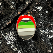 Load image into Gallery viewer, Genderfluid Pride Flag Enamel Pin from Queen On The Scene featuring the signature tongue design.
