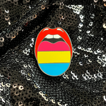 Load image into Gallery viewer, Pansexual pride flag enamel pin from Queen On The Scene features the pansexual pride flag colors on a high-quality enamel design.