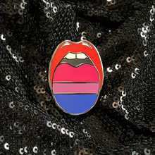 Load image into Gallery viewer, Bisexual pride pin from Queen On The Scene featuring the signature tongue design. 
