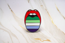 Load image into Gallery viewer, Signature tongue and mouth style from Queen On The Scene featuring the Gay Men's Pride flag of green, white, and blue.