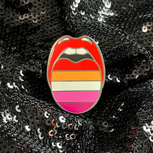 Lesbian pride flag enamel pin features the lesbian sunset colors.